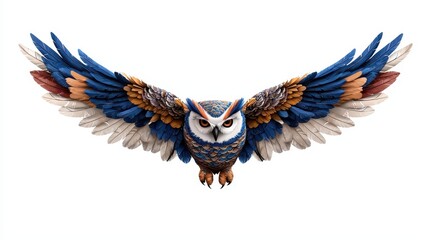 Majestic owl in flight nature scene digital art white background dynamic perspective wildlife inspiration