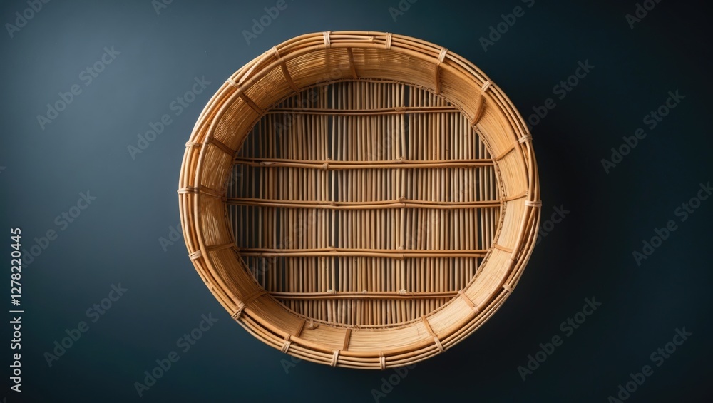 Poster bamboo basket viewed from above with dark background ideal for text insertion or display of natural 
