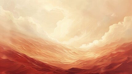 Sunlit, orange desert valley, vast, ethereal clouds. Possible use fantasy, movie poster, wallpaper