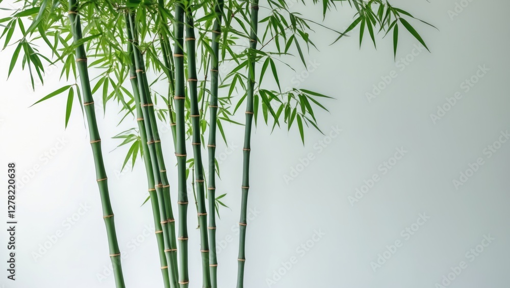 Poster bamboo stalks against white background with ample space for text addition or design elements