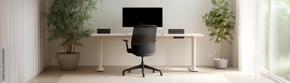 Poster advanced workspace setup for remote professionals home office visual guide minimalist design front v
