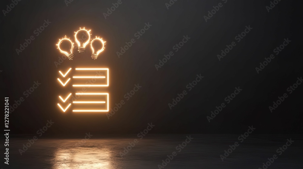Poster illuminated checklist concept studio setting digital abstract environment close-up view productivity