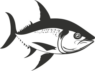 Obraz premium Black and white illustration of a tuna fish silhouette.
