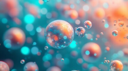 Abstract macro view featuring spheres with vibrant colors and soft focus
