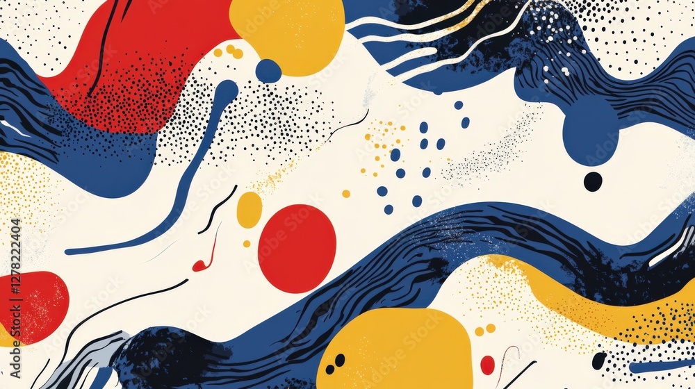 Poster abstract colorful design featuring flowing shapes and patterns on a light background