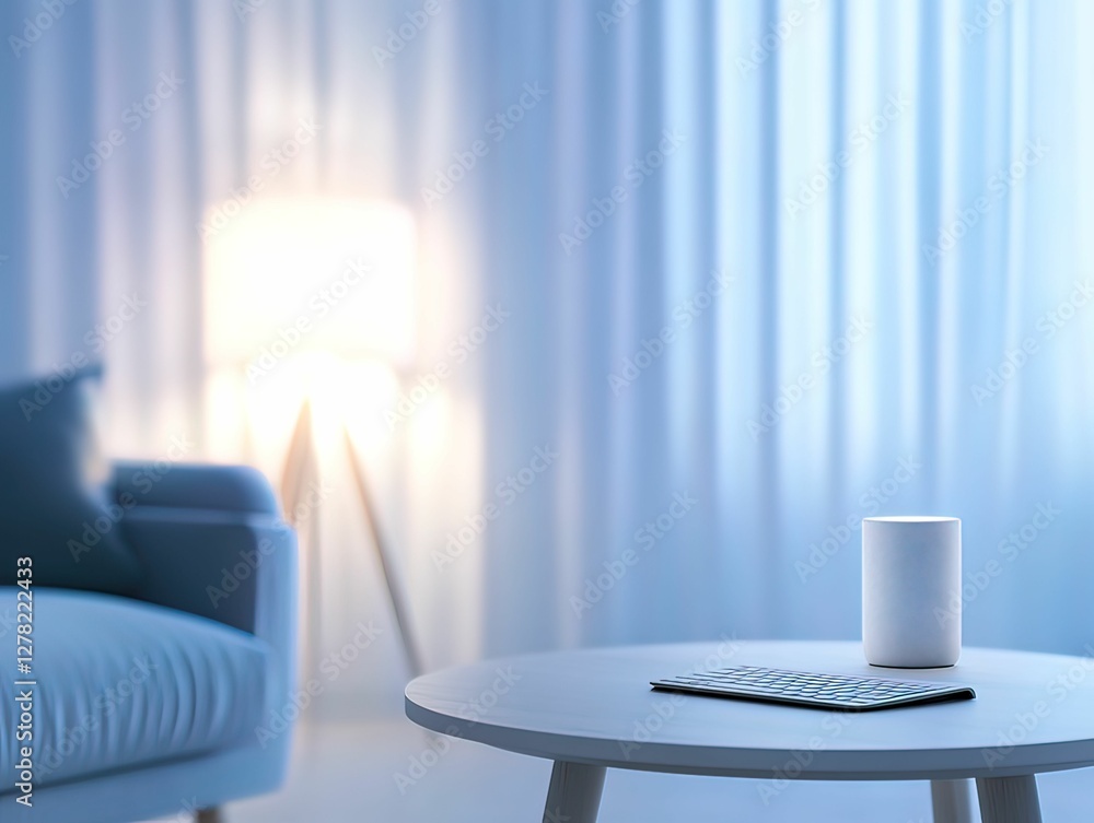Poster creating a cozy remote workspace in a smart home modern setting digital environment intimate viewpoi