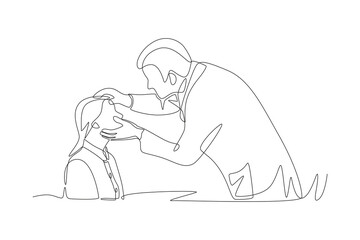 Doctor examines young woman's eyes. Visiting eye doctors concept one-line drawing