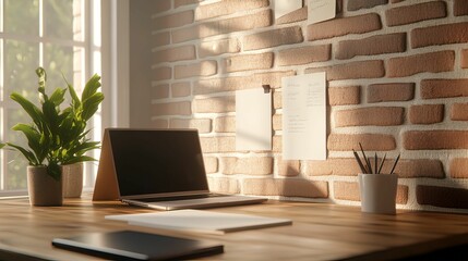 Creative remote workspace with mood boards and tech tools modern office digital environment bright view productivity concept