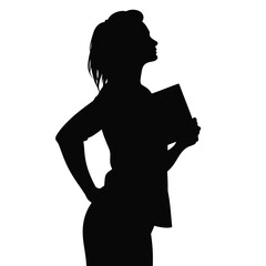 Silhouette of librarian holding books in black and white, knowledge symbolism