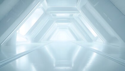 Fototapeta premium Futuristic white corridor with hexagonal frames illuminated by light