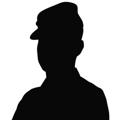 Pilot silhouette in flight cap, black and white, professional symbolism