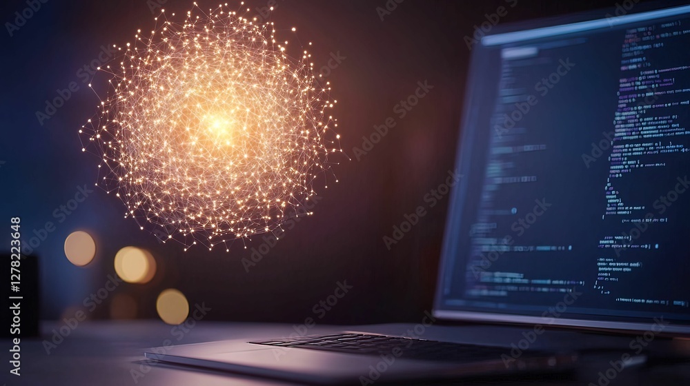 Aufkleber digital fortress concept above home workspace glowing visualization of security and innovation in te