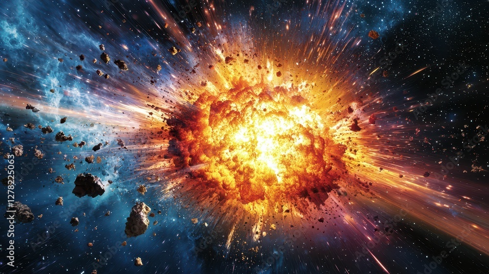 Aufkleber explosive cosmic event in outer space with colorful energy burst
