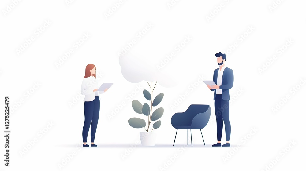 Poster global team collaboration office setting digital interaction modern workspace professional atmospher
