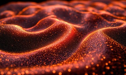 Abstract close-up of shimmering orange and black textured waves with a glowing effect, creating a mesmerizing visual