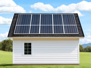 Fototapeta premium Efficient solar panels on modern house roof under clear sky
