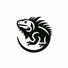 Flat and minimalist iguana logo icon of silhouette black shape design