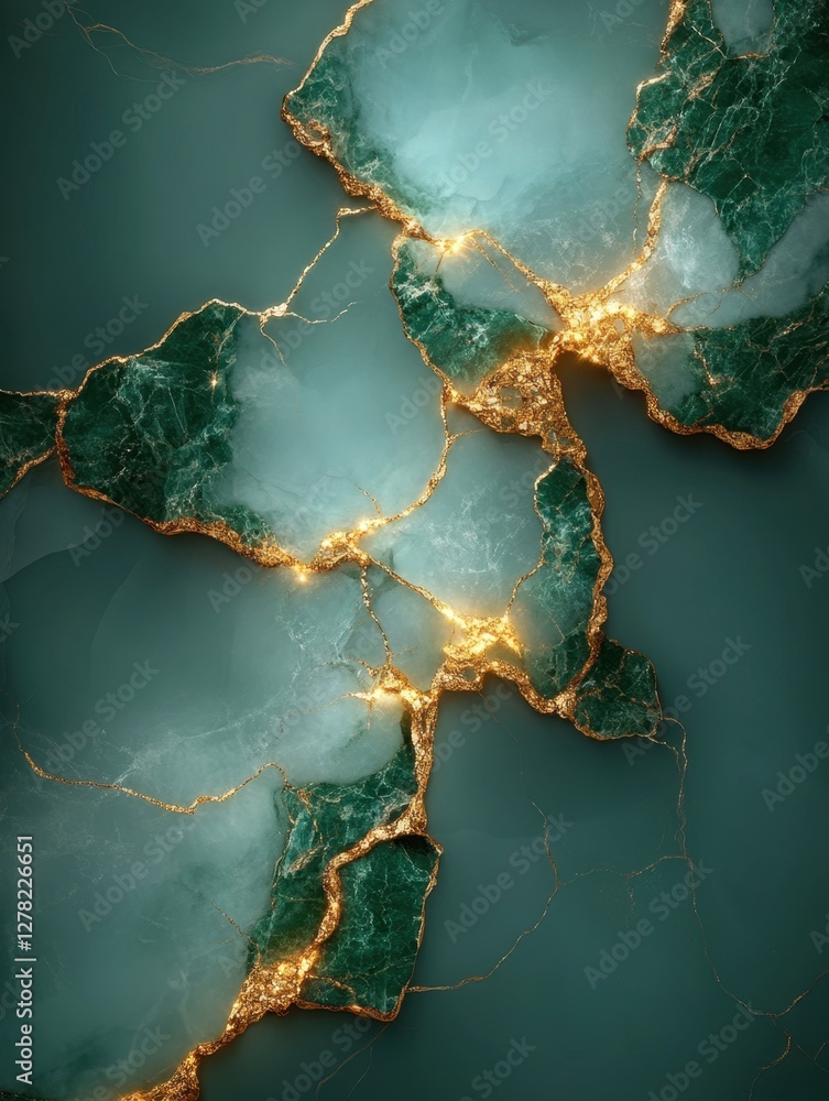 Poster elegant teal and emerald marble texture with gold veins creating a luxurious and captivating backdro