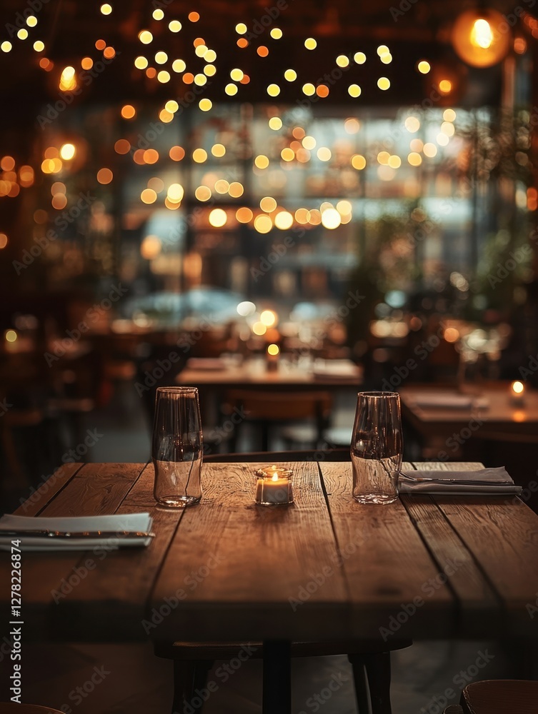 Poster intimate restaurant ambiance with candlelit table setting creating a warm inviting atmosphere and bo
