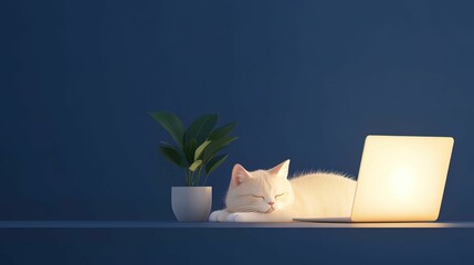 Playful work-from-home scene with pet cat cozy home office digital lifestyle tranquil environment close-up view comfort concept