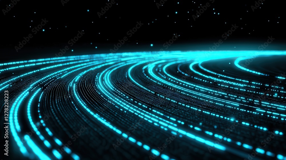 Poster abstract digital data stream flowing in curves
