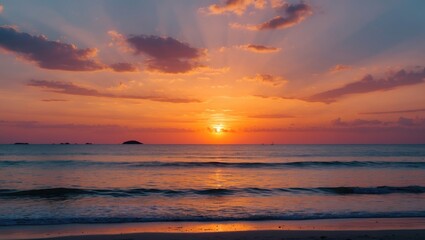 Obraz premium Tranquil Sunset Over Calm Ocean Waves At Tropical Resort Beachscape