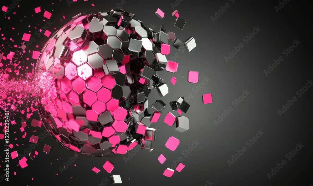 Aufkleber abstract digital representation of a fragmented sphere composed of hexagonal shapes, with dynamic pi