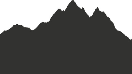 Silhouette of a mountain range against a white background.