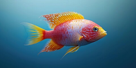 Fototapeta premium Vibrant red and yellow tropical fish swimming gracefully in clear blue water