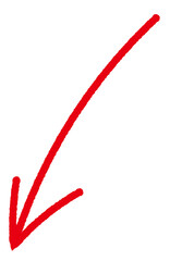 赤色矢印、下向きの水彩手描きイラスト
