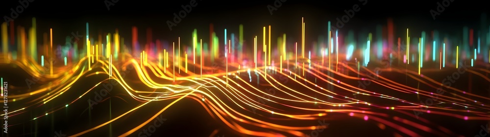 Poster Mesmerizing abstract light display with dynamic trails waves and bursts of vibrant colorful neon energy  Futuristic digital and surreal background with fluid electric and luminous effects