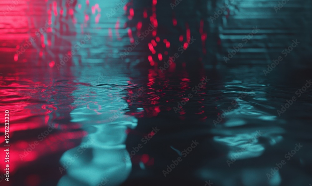 Poster abstract reflection of colorful lights on a wet surface, creating a vibrant atmosphere