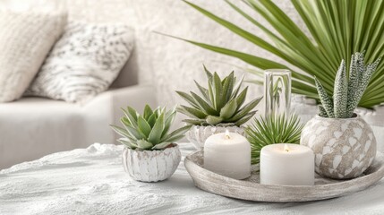 Stylish Home Decor with Succulents and Candles on Table