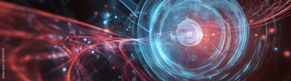 Poster A mesmerizing and captivating abstract digital art image featuring a futuristic luminous orb like shape surrounded by dynamic
