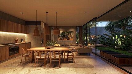 Modern Minimalist Home Interior Design with Tropical Garden View