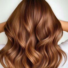 Fototapeta premium Beautiful long, wavy brown hair with a glossy finish. Perfect for hair care, styling, and beauty themes. Showcases texture and shine effectively.