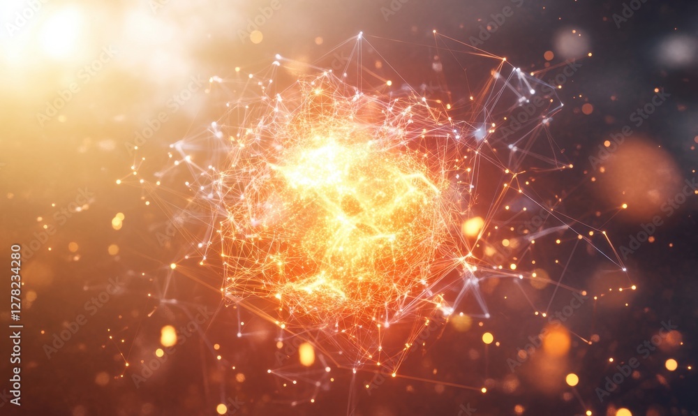 Poster abstract representation of energy in motion with glowing particles and interconnected lines