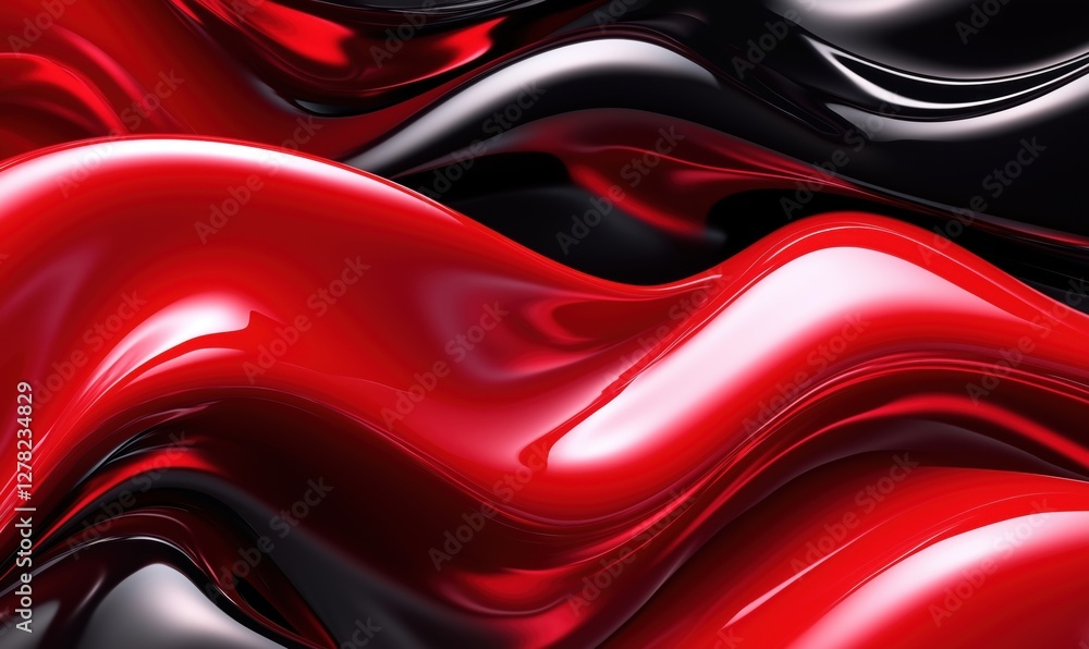 Poster abstract red and black fluid waves creating a dynamic and glossy texture