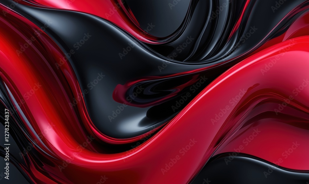 Poster abstract red and black fluid waves creating a dynamic and modern background design