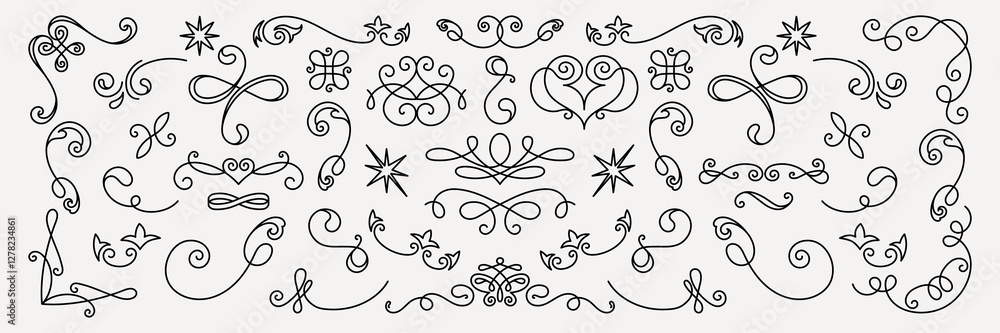 Wall mural vector set. elegant swirls and flourishes in a decorative design. flourishes and swirls create a sop