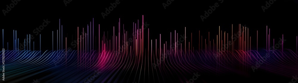 Poster Mesmerizing digital waves of neon light and energy in a futuristic gradient motion creating a captivating abstract background with a vibrant dynamic and modern aesthetic