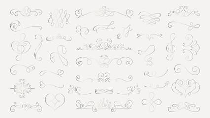 Vector set. Elegant swirls and flourishes in a decorative design. Flourishes and swirls create a sophisticated, decorative look. Perfect for decorative projects. Hand drawn ornament vector set.