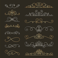 Vector set. Elegant swirls and flourishes in a decorative design. Flourishes and swirls create a sophisticated, decorative look. Perfect for decorative projects. Hand drawn ornament vector set.