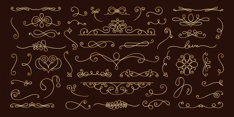 Vector set. Elegant swirls and flourishes in a decorative design. Flourishes and swirls create a sophisticated, decorative look. Perfect for decorative projects. Hand drawn ornament vector set.