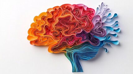 Neurodiverse brain in paper cut art, with colorful, interconnected lines and nodes, symbolizing the complexity and diversity of neural pathways.