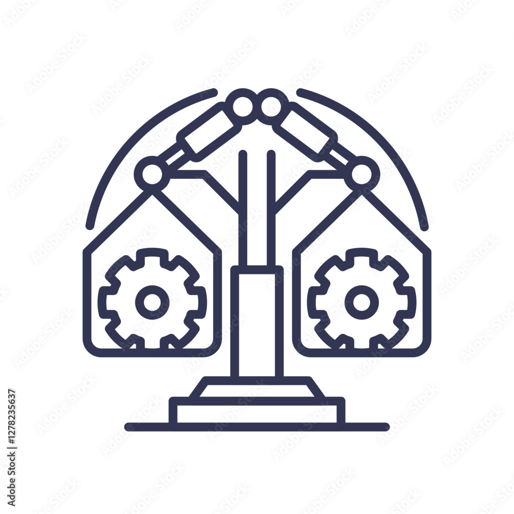 Poster illustration of a balance scale with gears, symbolizing precision in balancing and calibration.
