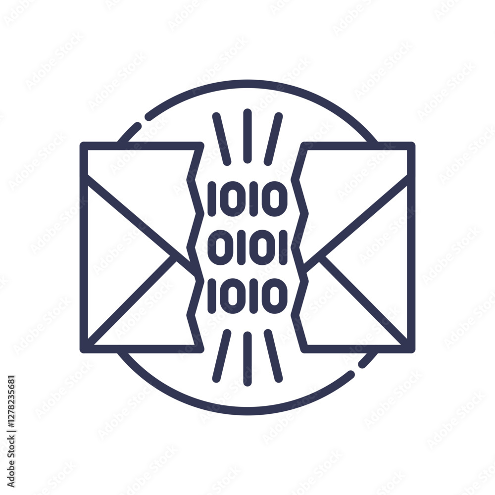 Poster envelope with binary code symbolizes data breach in communication.