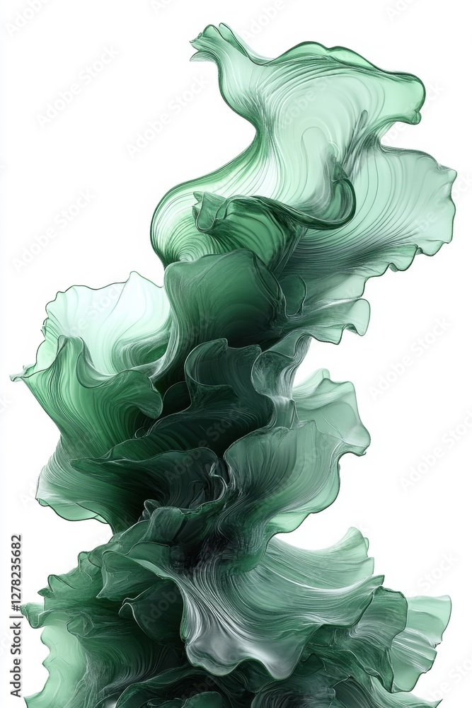 Aufkleber ethereal green translucent fabric flowing gracefully against a clean white background creating a ser