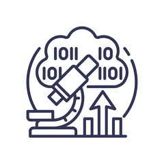 Microscope analyzing binary data in cloud, symbolizing data storage and analysis.
