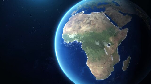 Zooming Earth to Africa with Glowing Map Outline Animation. 